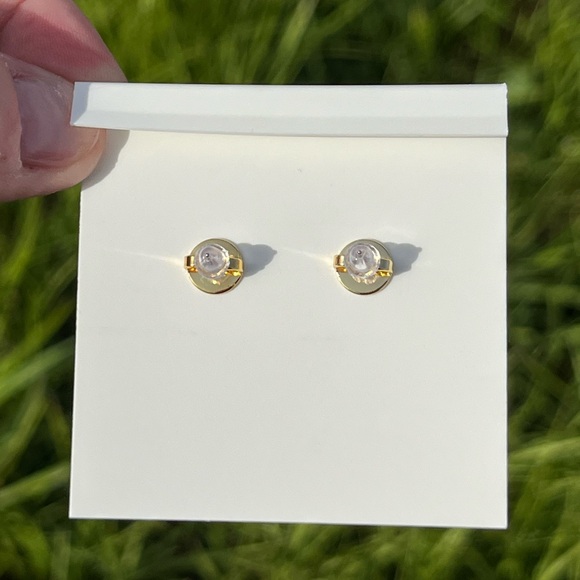 NWOT Tory Burch Kira Gold Toned Logo T Pave Stud Earrings - Picture 3 of 7